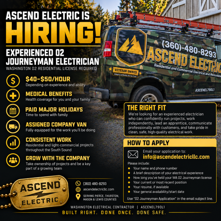 Ascend Electric is Hiring!! | 02 Residential Journeyman Electrician